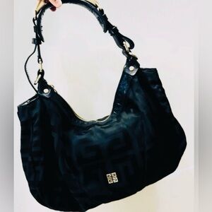 Givenchy Black GHW Classic G Monogram Logo Hobo Baguette Shoulder Bag Authentic